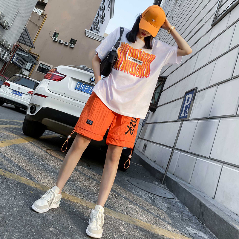 2020 summer new sports and leisure suit women's trendy brand fashion loose handsome hip-hop short-sleeved shorts two-piece set