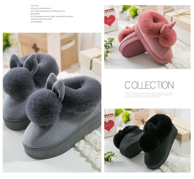Dép cotton cao gót nữ mùa đông túi xách có đế dày trong nhà dễ thương trong tháng cộng với giày cotton nhung nhà mùa đông dép mang trong nhà dễ thương