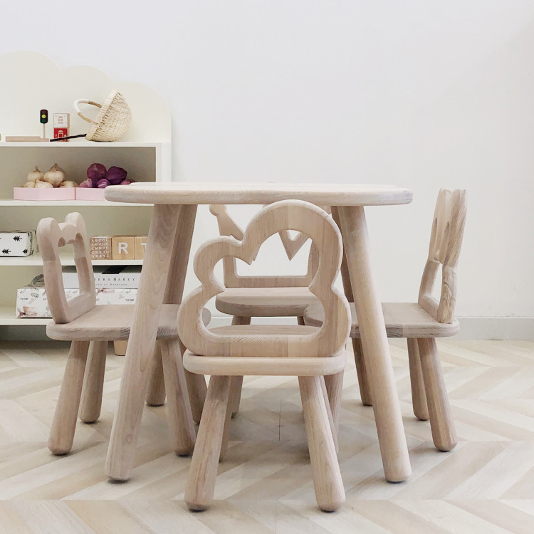 ins custom cute styling little stool children real wooden stool baby home table and chairs suit short stool white wax wood