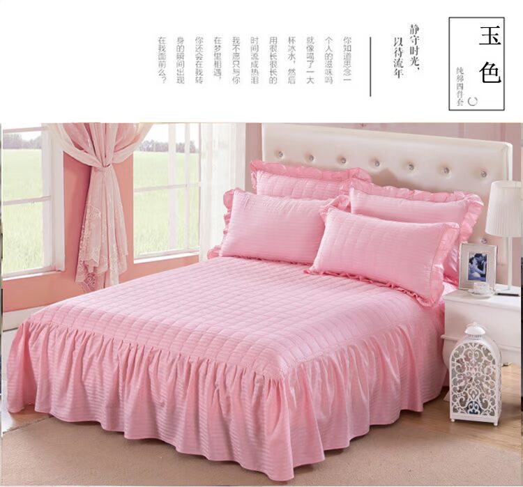 Chăn bông dày đặc màu sắc váy ngủ đơn mảnh cotton khách sạn trải giường loại chống trượt ga trải giường 1,8m giường drap giường có viền