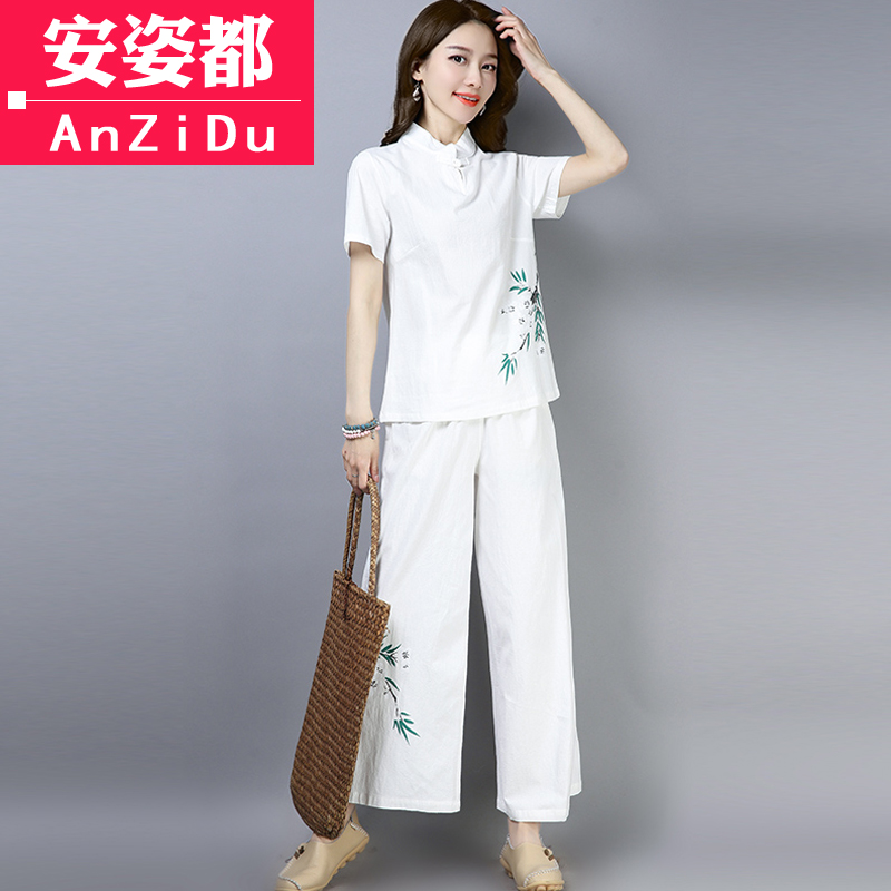 Trung Hoa Dân Quốc retro quần áo Phật giáo Summer Trung Quốc gió Tang phù hợp với bông và trà gai quần áo Zen-Phong cách Zen mang phong cách Zen mang phong cách của phụ nữ