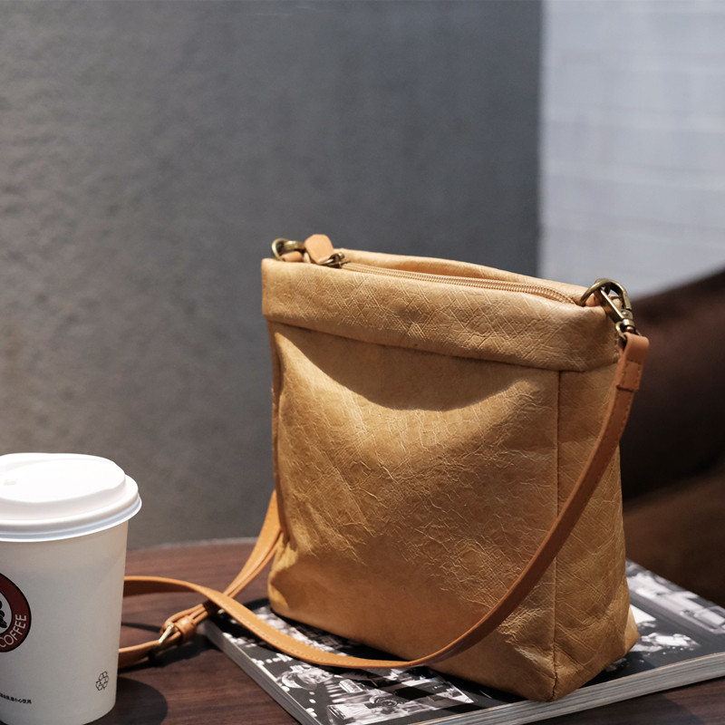 Minimalist DuPont Paper Waterproof Kraft Paper Crossbody Bag for DJI Pocket 3, Small Square Vintage Japanese Style Pleated Bag for Women - Thumbnail 4