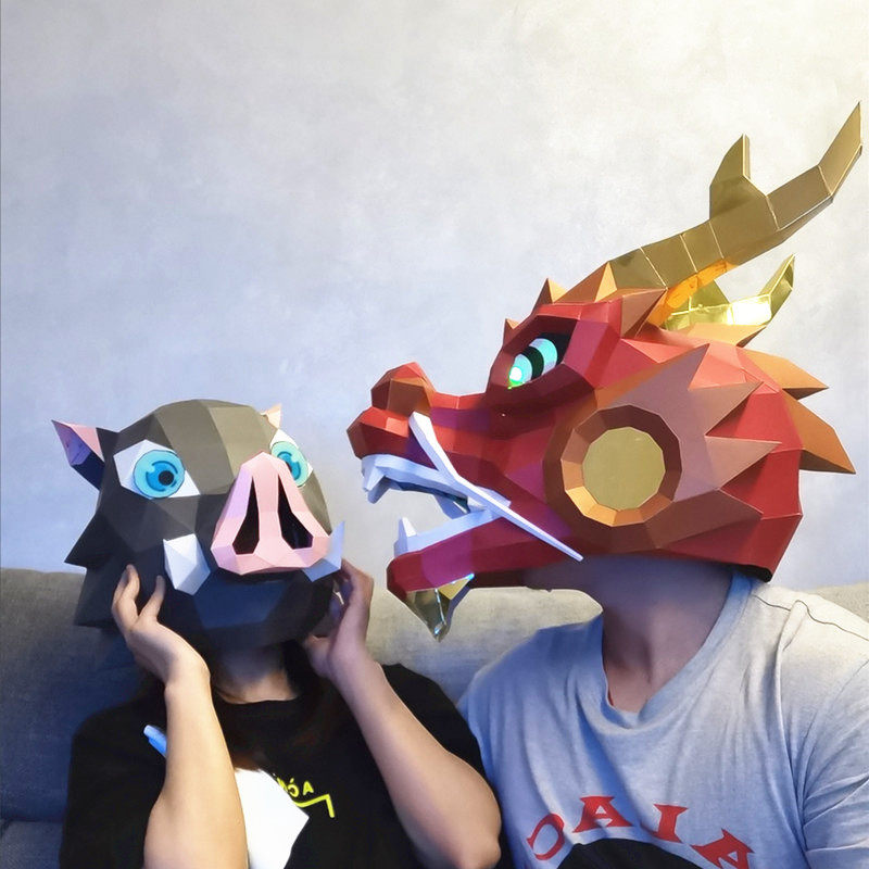 Chinese dragon mask headgear DIY three-dimensional handmade origami dragon head dance dragon headgear creative luminescent photography props