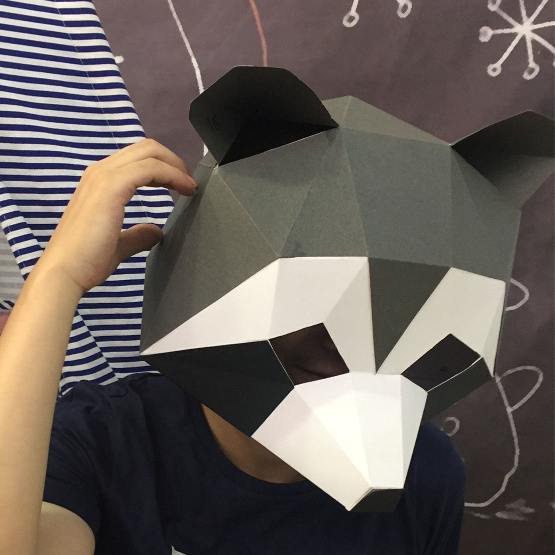 Creative diy paper mold handmade mask raccoon headgear full face tide cute cute masquerade party Halloween