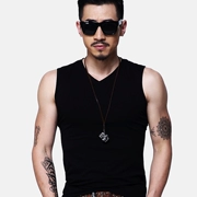Mudu nam vest cotton Slim không tay chạm đáy vest nam rộng vai cotton thể thao V-cổ