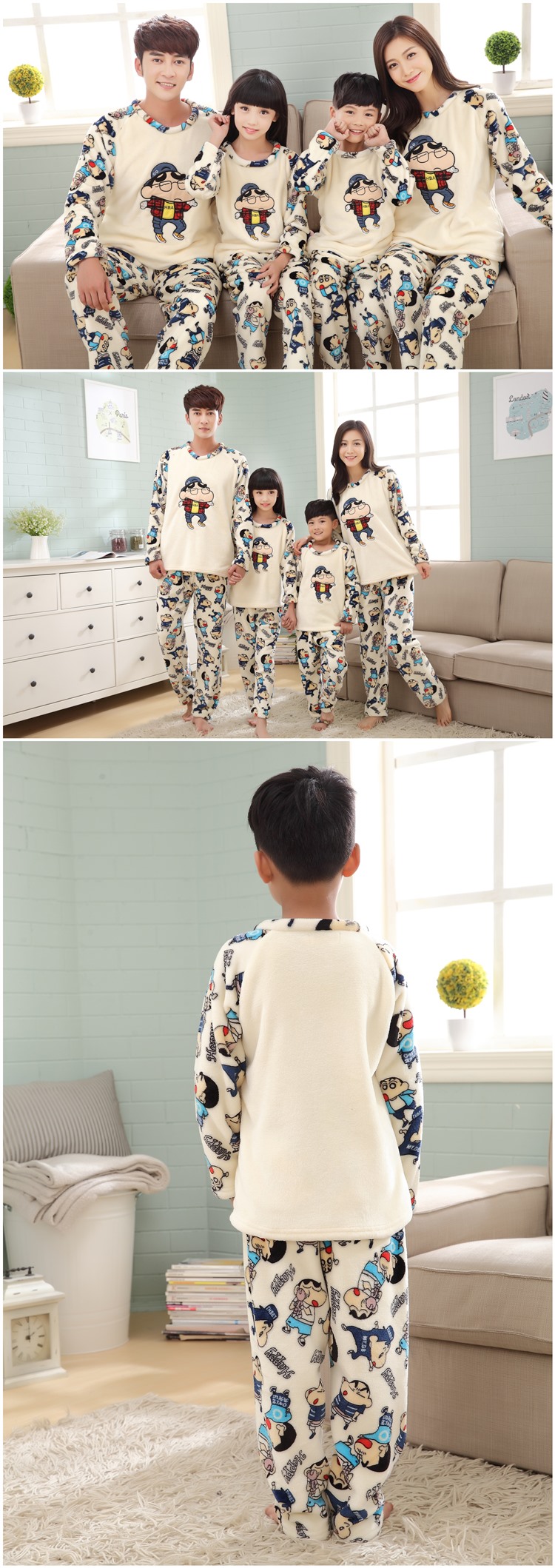 Mùa đông dày lông cừu san hô cặp vợ chồng cha mẹ-con cộng với kích thước mẹ và con gái phim hoạt hình mẹ và con trẻ đồ ngủ phù hợp với flannel áo váy gia đình