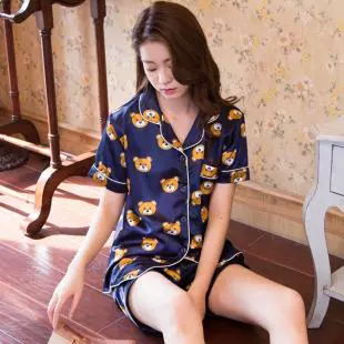 Thêm kích thước lớn đồ ngủ mùa hè phụ nữ bông ngắn tay áo cộng với phân bón cộng với chất béo lớn mm200 kg lỏng dịch vụ nhà phù hợp với pijama đôi