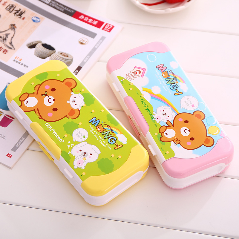 Del Children's Stationery Box Female Primary School Kindergarten Three Cornetto Function Male 1-3 Grade Pencil Box