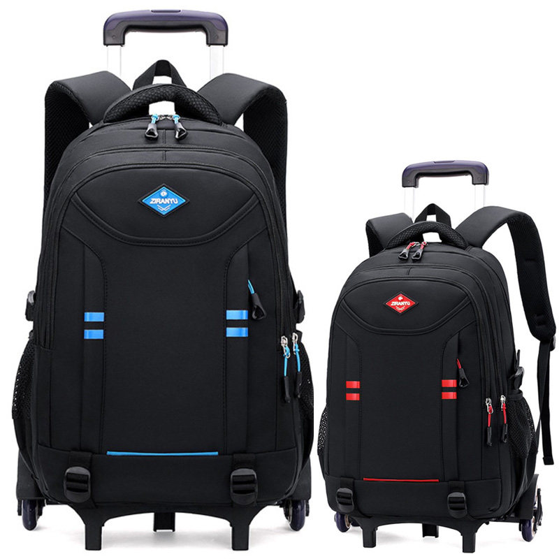 Drag rod school bag junior high school grade 7-9 large capacity high school with wheels big wheel 6 wheels climbing stairs plus size push rod bag