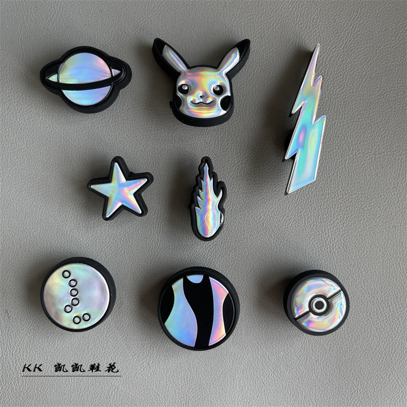 Crocs Shoe Charms, Shoe Decorations, Suitable for Crocs Shoes, 3D Cartoon Pokémon Laser Silver Poké Ball