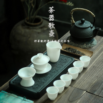 Dehua white porcelain cover bowl tea set Modern Chinese household living room high-end ceramic whole set of tea making Kung Fu tea set