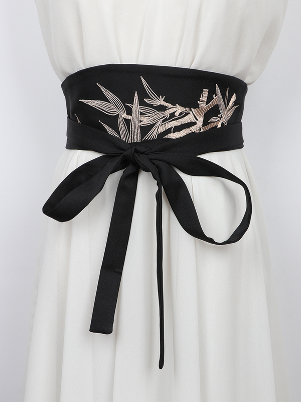 Hanfu-Style Decorative Bamboo Embroidery Women's Dress with Waist-Cinching Fabric Belt, Modernized Chinese Style Versatile Tie Waistband