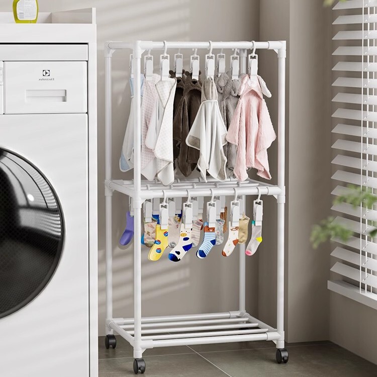 Sock and Hat Storage Rack with Multiple Clips, Multifunctional Display and Drying Hanger for Children, Balcony, Dormitory, Bedroom, Floor-Standing Clothes Rack