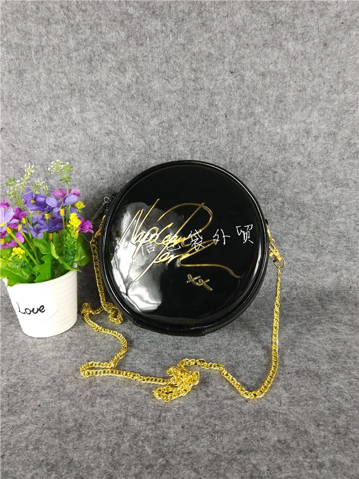 Foreign trade original single tail goods round women's bag Messenger bag simple letter shoulder bag all-match bright surface small round bag chain bag