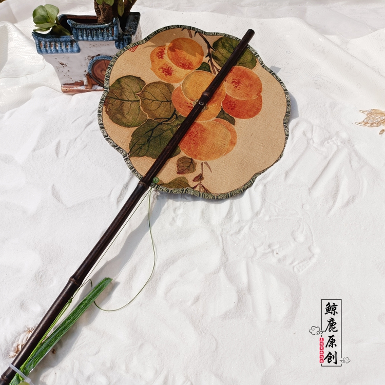 Original ancient persimmon of whale deer fan foldable rotating fan to print purple bamboo long handle waist fan