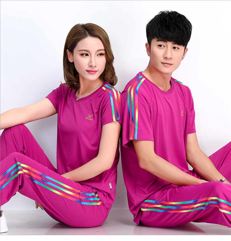 Omida hè mới cặp đôi áo thun thể thao tay ngắn nữ Jiamusi thể dục nhịp điệu cổ tròn phù hợp với đồ thể thao nam - Thể thao sau bộ nỉ nam adidas