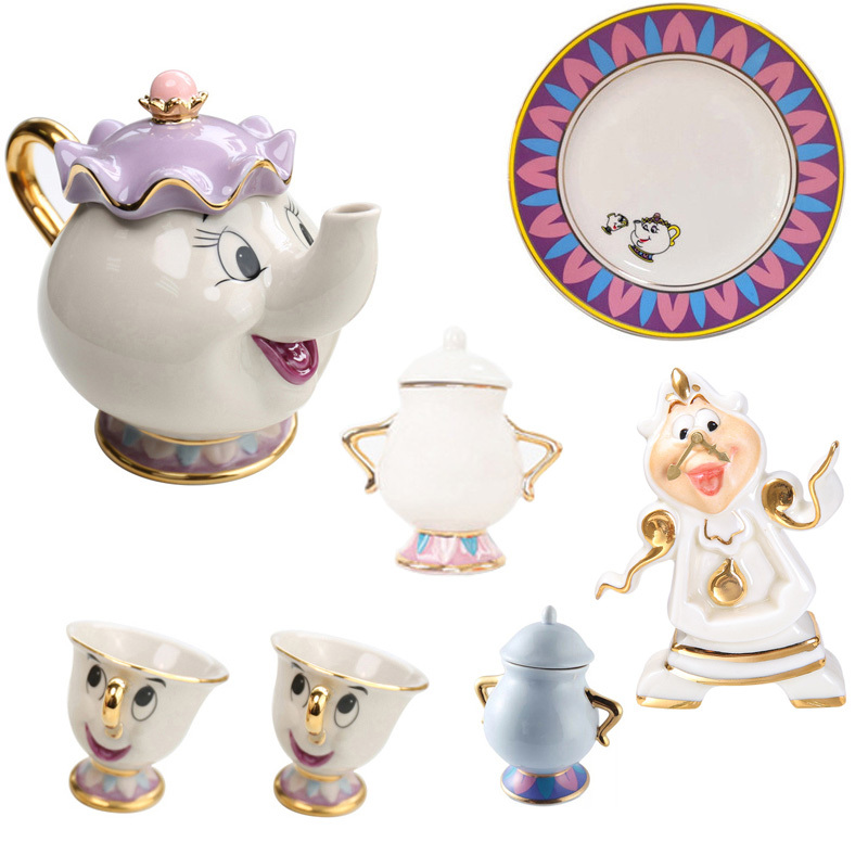 Beauty and the Beast Teapot Gold-Plated Ceramic Disney Teapot Cup Mrs Potts Tea Pot Mrs. Archie Cup