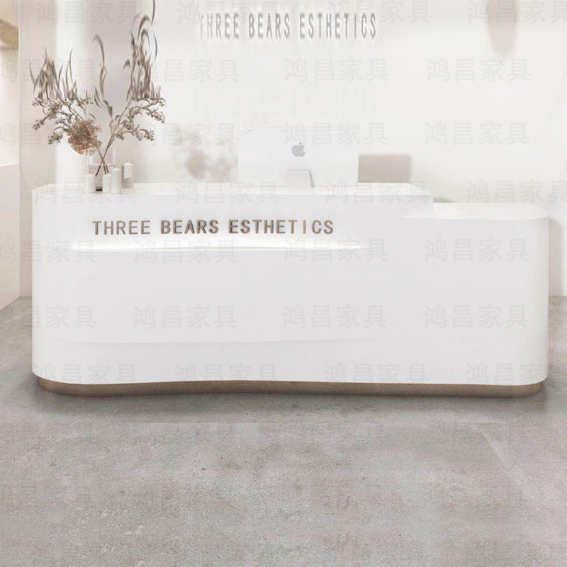 Arc front desk white paint reception desk company desk beauty salon cashier counter welcome creative bar light luxury