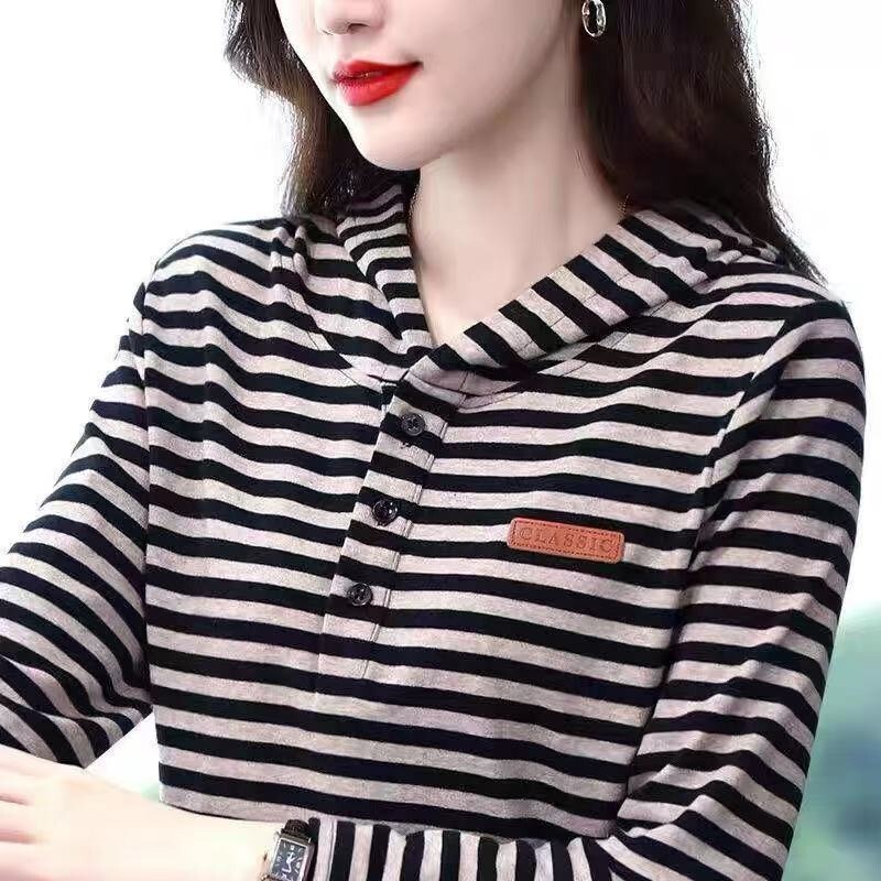 Clearance Sale~ Women's Long-Sleeve Sweatshirt for Spring and Autumn, Fashionable and Versatile Striped T-Shirt, Thin Hooded Top Clearance Sale~ Women's Long-Sleeve Sweatshirt for Spring and Autumn, Fashionable and Versatile Striped T-Shirt, Thin Hooded Top