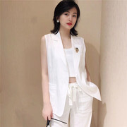 2020 mùa hè ăn mặc mới rắn màu vải lanh tay Suit Coat Vest nữ OAmasch Cờ nữ