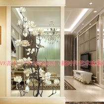 Simple art glass screen Living room translucent partition Carving tempered frosted custom process entrance background wall