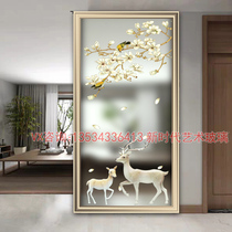 Custom art glass partition screen transparent frosted tempered Nordic carved flower deer craft living room entrance background