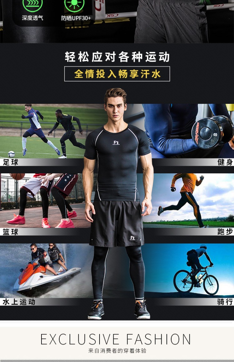 Bộ đồ thể dục nam mùa hè tập thể dục ba mảnh bó sát chạy bộ quần áo ngắn tay nhanh khô quần áo thể thao quần áo thể dục nam trang phục tập gym