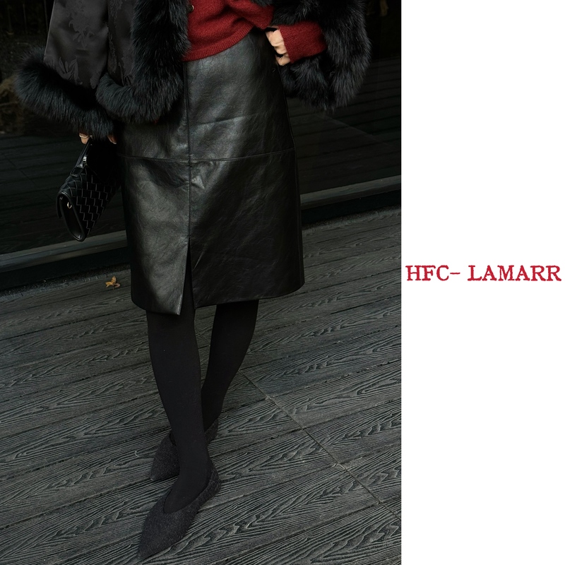 [He Fachei] Manhattan Skirt Oil Wax Pu Leather Minimalist High-End Row Style Split Line Skirt Q1213