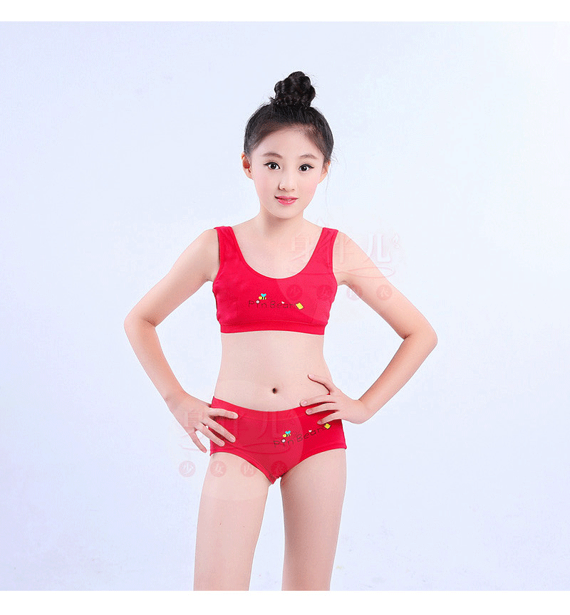 2019 SpongeBob Nữ Đồ lót màu đỏ Cô gái Thời kỳ phát triển Vest Bra Quần Set Big Child Teen 12 tuổi quần chip ren