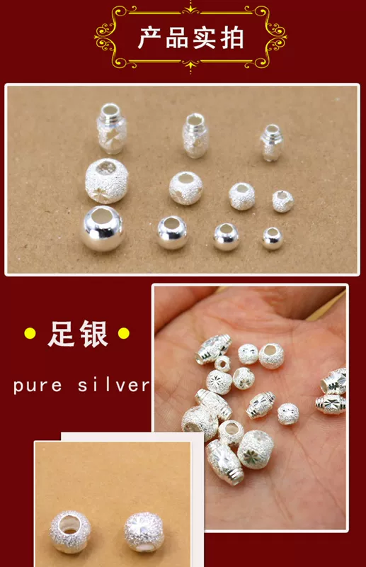 s990 sterling bạc mờ ngọc trai ô liu đánh bóng hạt tròn tự làm vòng đeo tay bện vòng chân vòng chuyển phụ kiện hạt bạc - Vòng chân