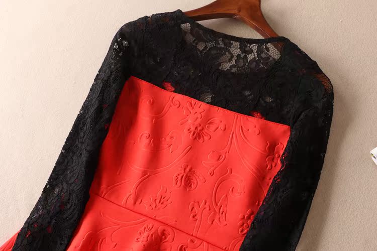 Giải phóng mặt bằng mùa xuân và mùa thu openwork ren khâu váy nữ Slim giảm béo váy đu lớn Váy xếp li WD175 	váy cut eo
