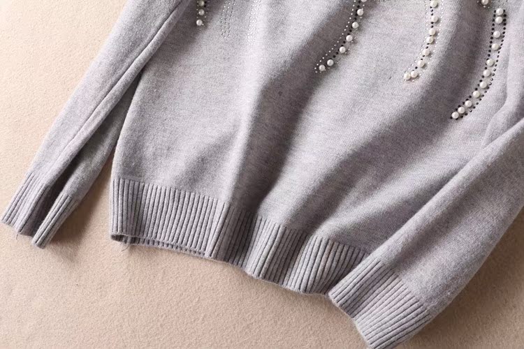 Cảm thấy thoải mái và thân thiện với da mèo đính cườm mùa thu và mùa đông áo len cổ tròn cho phụ nữ mặc áo ngoài áo sơ mi chạm đáy G74 áo khoác len nữ