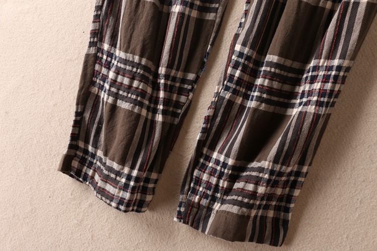 Mùa thu ren thun lưng kẻ sọc quần âu nữ cotton cao eo quần harem mỏng chân chín quần WC44 quần thể thao nữ dài