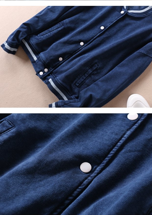 Mùa xuân giản dị thể thao gió denim áo khoác ngắn nữ rửa màu phù hợp với áo khoác sọc đồng phục bóng chày WC634-635 shop đồ nữ