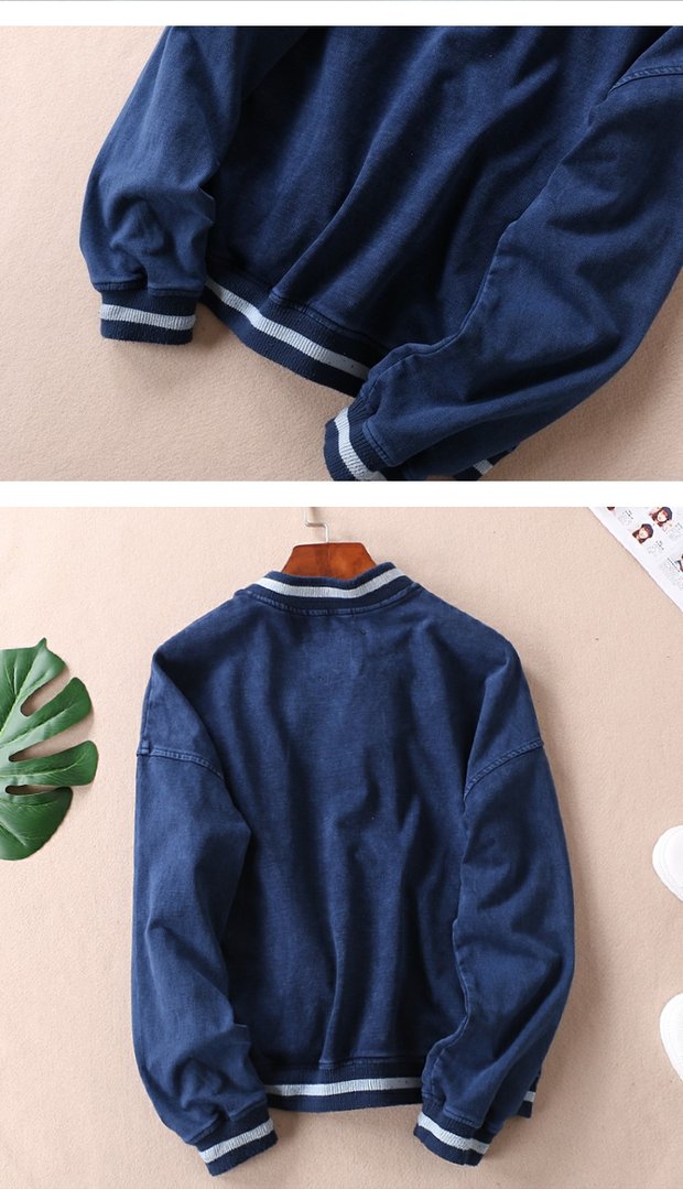 Mùa xuân giản dị thể thao gió denim áo khoác ngắn nữ rửa màu phù hợp với áo khoác sọc đồng phục bóng chày WC634-635 shop đồ nữ