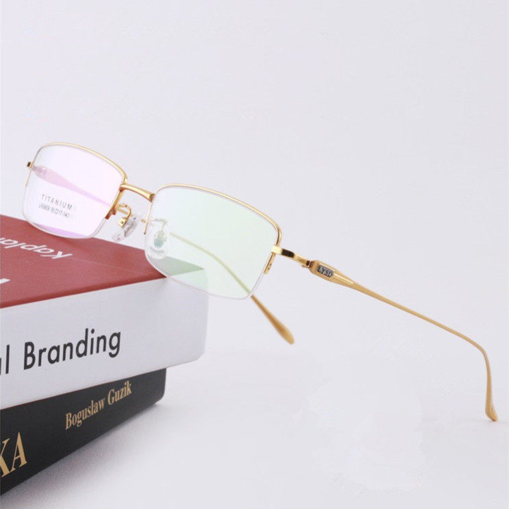 Ultra light pure titanium spectacle frame men half frame with degree discoloration radiation-resistant resin finished product with lenses 0-500 degrees