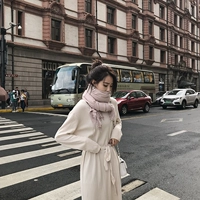Nắng buổi sáng 2018 thu đông mới áo len eo v-cổ ren nữ khí chất đầm dài tay đan váy nhún eo