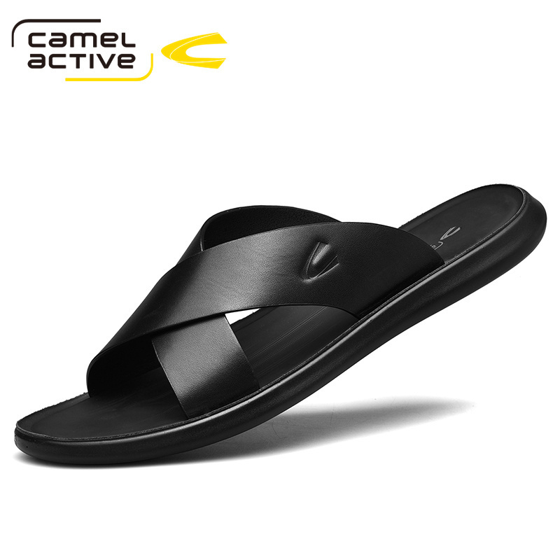 German Camel Dynamic Genuine Leather Flip-Flops for Men, New Summer Model, Soft-Soled, Lightweight Beach Sandals, Non-Slip Outdoor Slippers