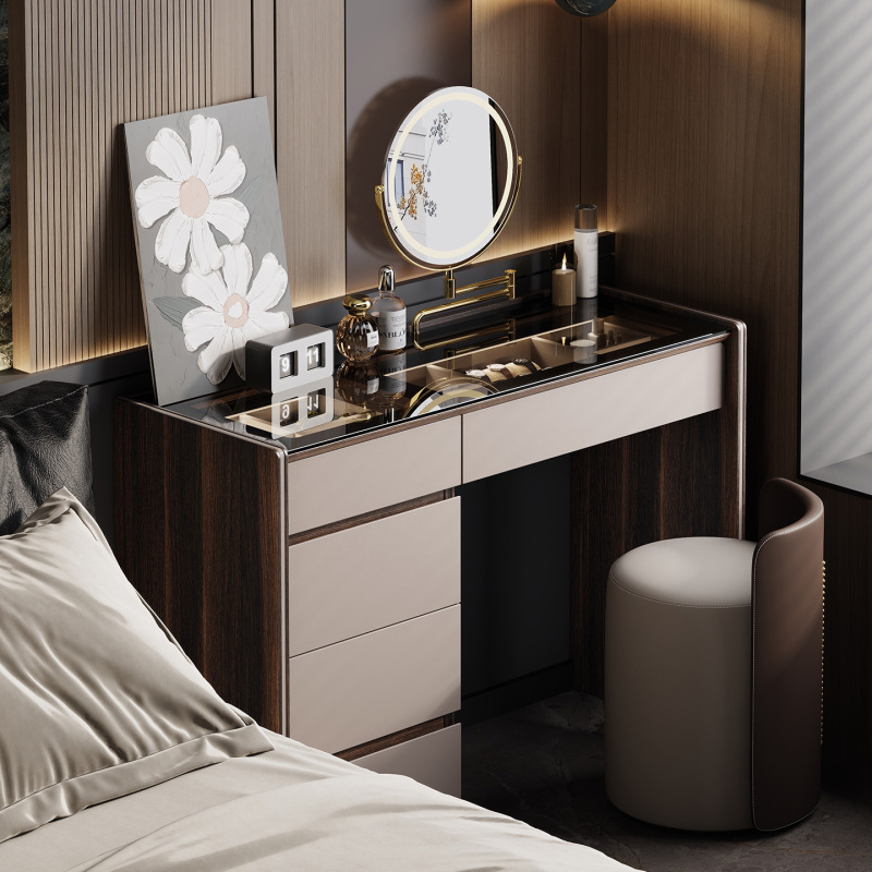Italian Minimalist Dressing Table and Bedside Integrated Small Bedroom Large-Capacity Light Luxury High-End Master Bedroom Vanity Table with Light