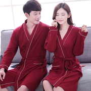 Màu sắc rắn mùa xuân và mùa thu đôi áo choàng dài tay lỏng mã béo nam và nữ mô hình vải cotton một mảnh áo choàng tắm áo choàng tắm