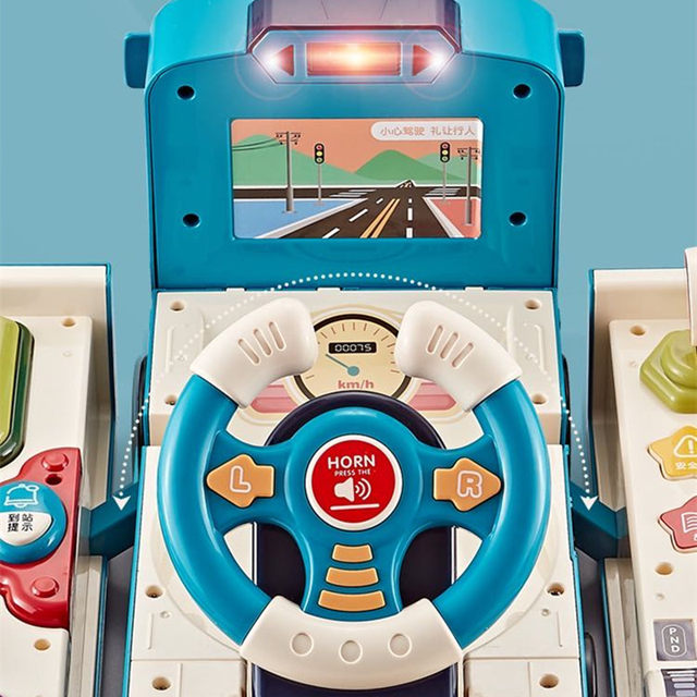 Children's toy car bus school bus steering wheel baby music story inertia police car boy transformation toy