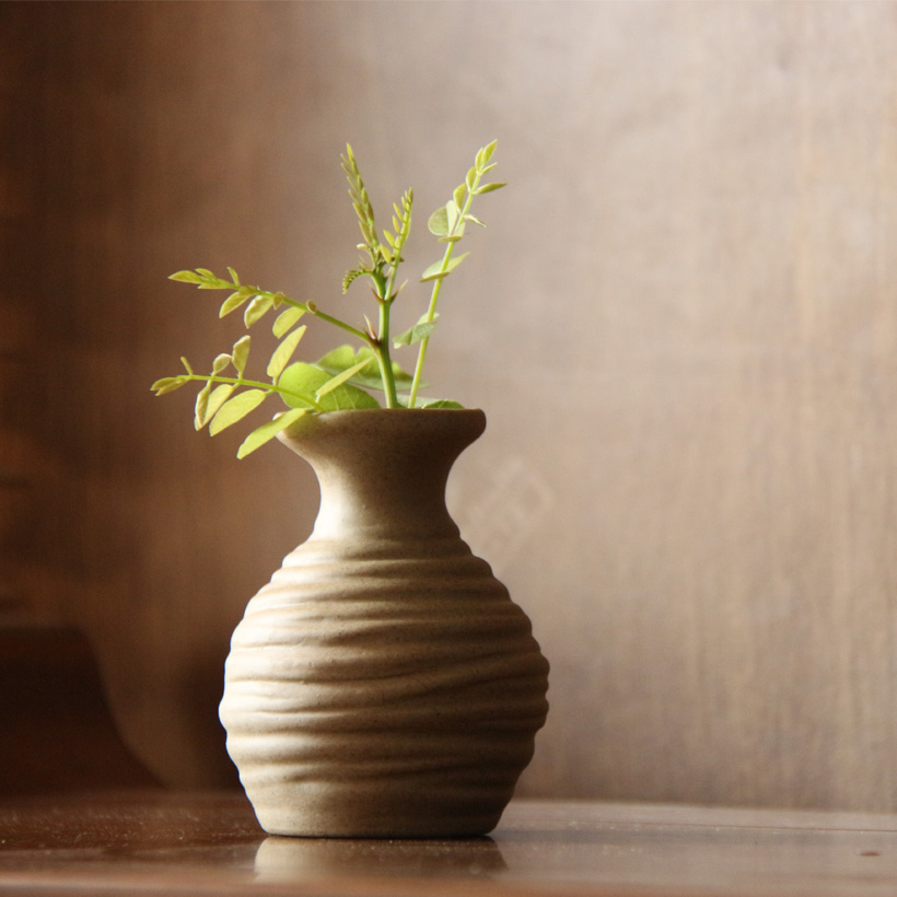 Qianmuen pastoral handmade ceramic imitation stone decoration succulent hydroponic flower vase Japanese-style rough pottery water storage small flower holder