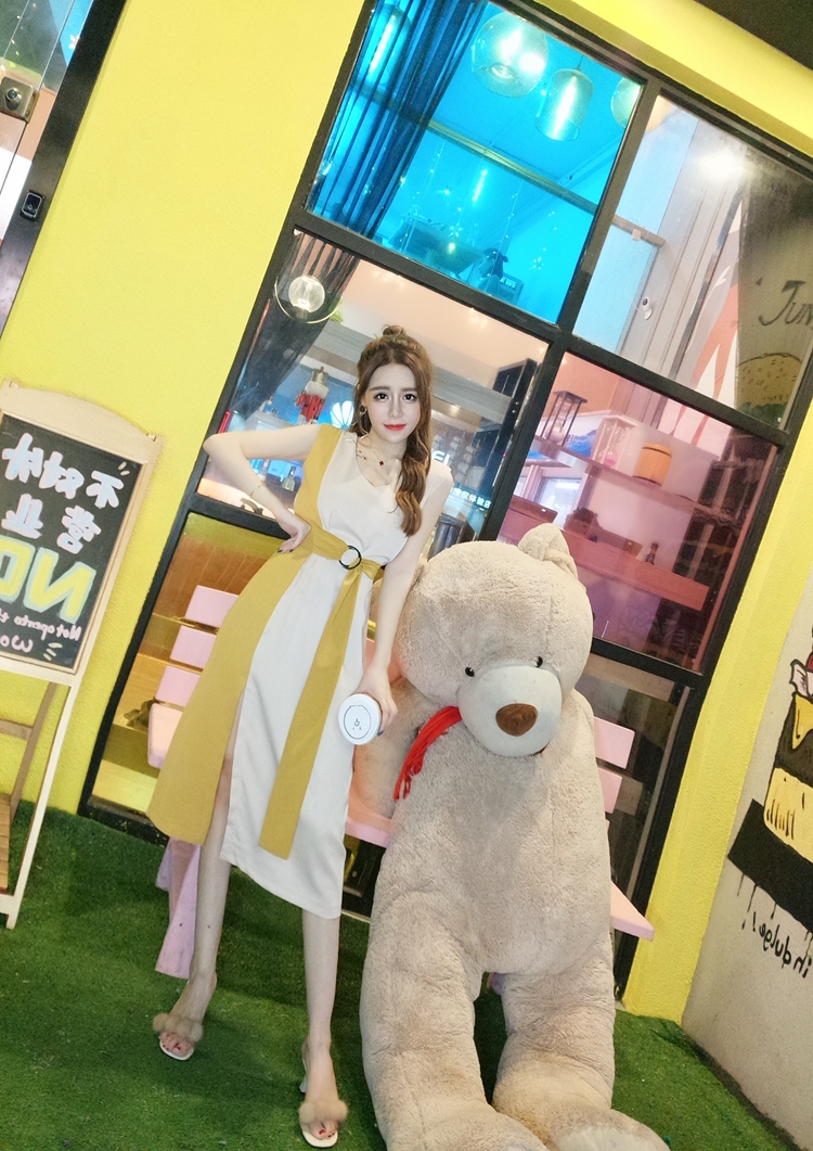 VK旗艦店 韓系收腰顯瘦時尚拚色無袖洋裝