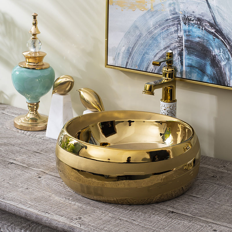 Golden European round the stage basin ceramic sanitary ware art basin stage basin hotel the sink basin