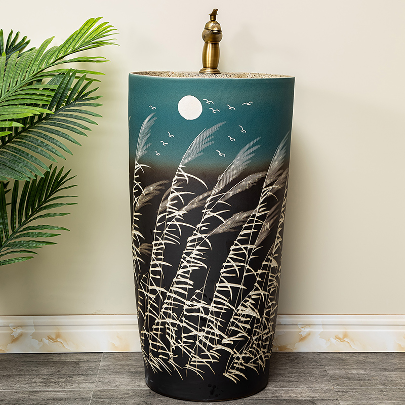 Pillar lavabo courtyard pool floor integrated basin bathroom balcony column basin ceramic lavatory 8