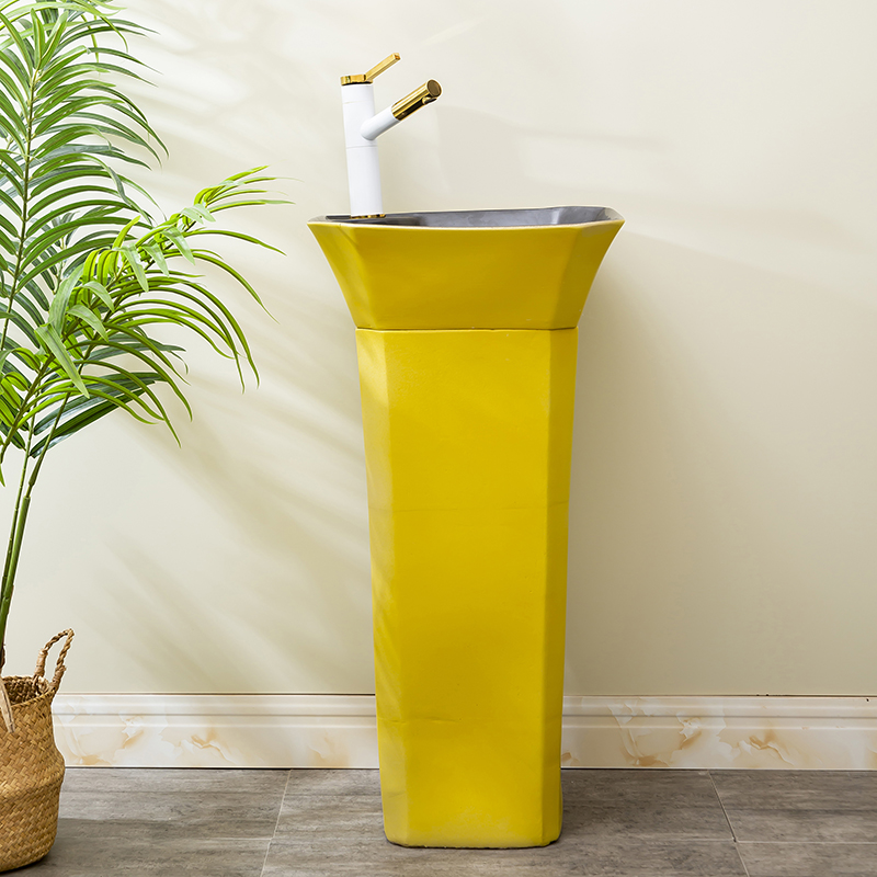 Yellow square ceramic one - piece floor pillar basin of household toilet lavatory contracted Nordic lavabo