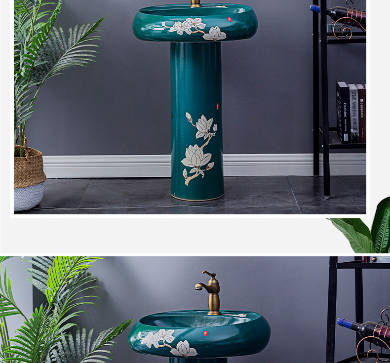 Household lavabo floor pillar basin courtyard balcony toilet stage basin integrated basin ceramic sinks. 2