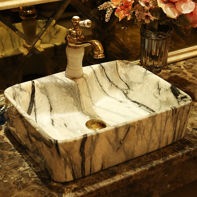 Imitation of marbling square European archaize ceramic stage basin bathroom wash a face to the balcony sink basin of art