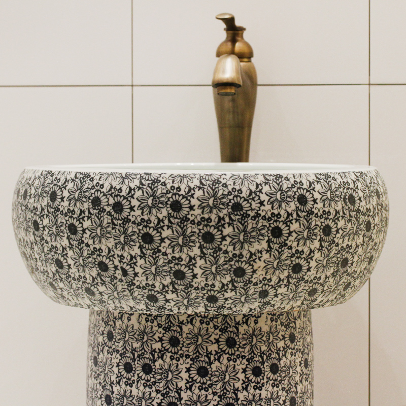 Jingdezhen ceramic balcony column basin one - piece toilet stage basin sinks household lavabo console