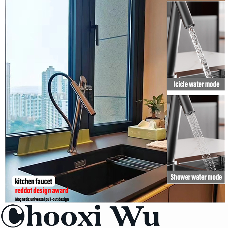 Foreign Trade European and American Pull-Out Kitchen Faucet for Sink, Dishwashing Sink Faucet, All-Copper Swivel Faucet